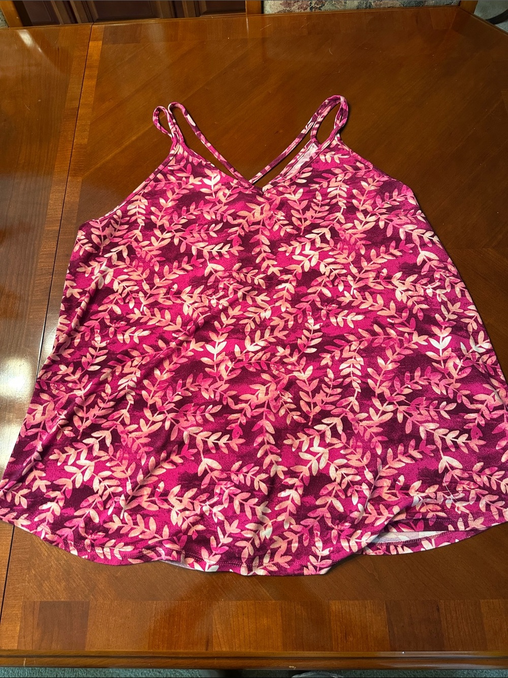 LuLaRoe Pink Leaf-Print V-Neck Camisole